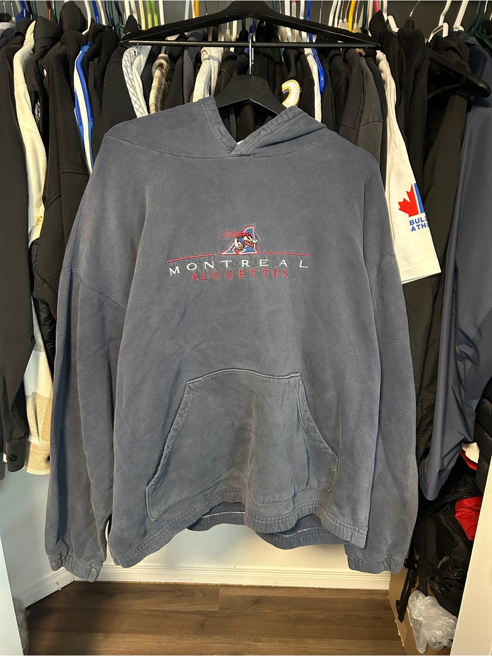 Montreal Alouettes CFL Vintag Navy Pullover Hoodie Bulletin Mens Size XL Fit XXL